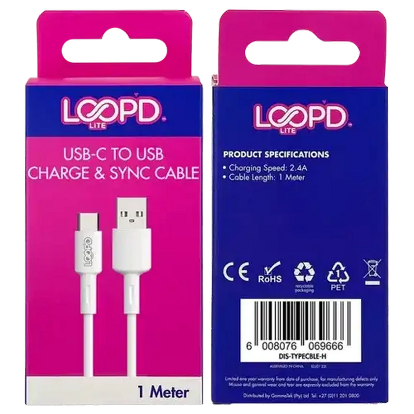 Image of LOOP'D Lite Type-C To USB Charge & Sync Cable 1m