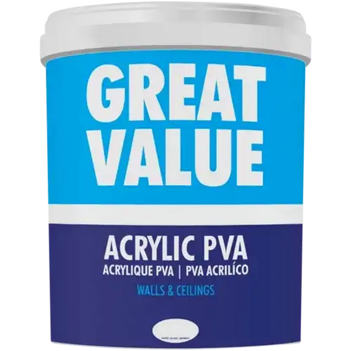 Image of Great Value White Acrylic Wall & Ceiling PVA Paint 20L