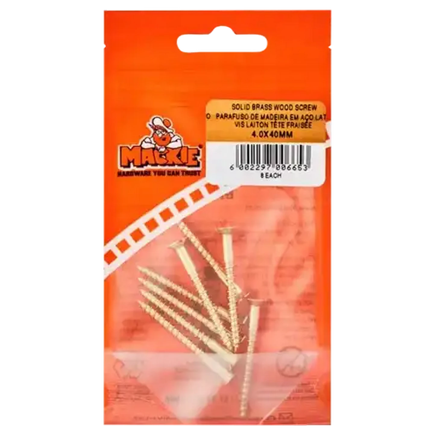 Image of Mackie Wood Screw Brass 4.0 x 40mm 8 Piece
