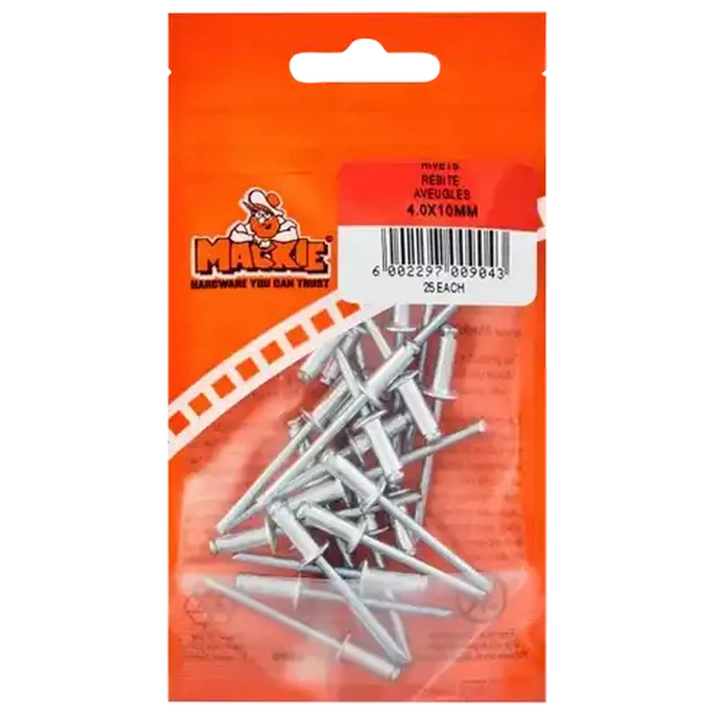 Image of Mackie Pop Rivet 4.0 x 10mm 25 Piece
