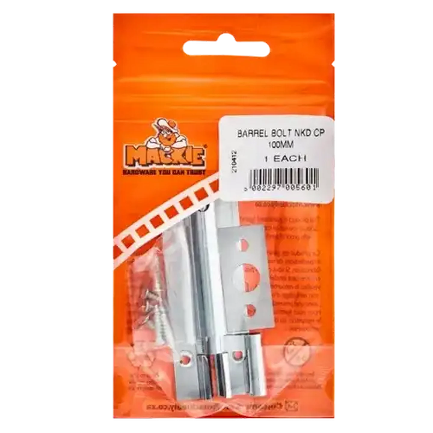 Image of Mackie Chrome Plated Necked Barrel Bolt 100mm