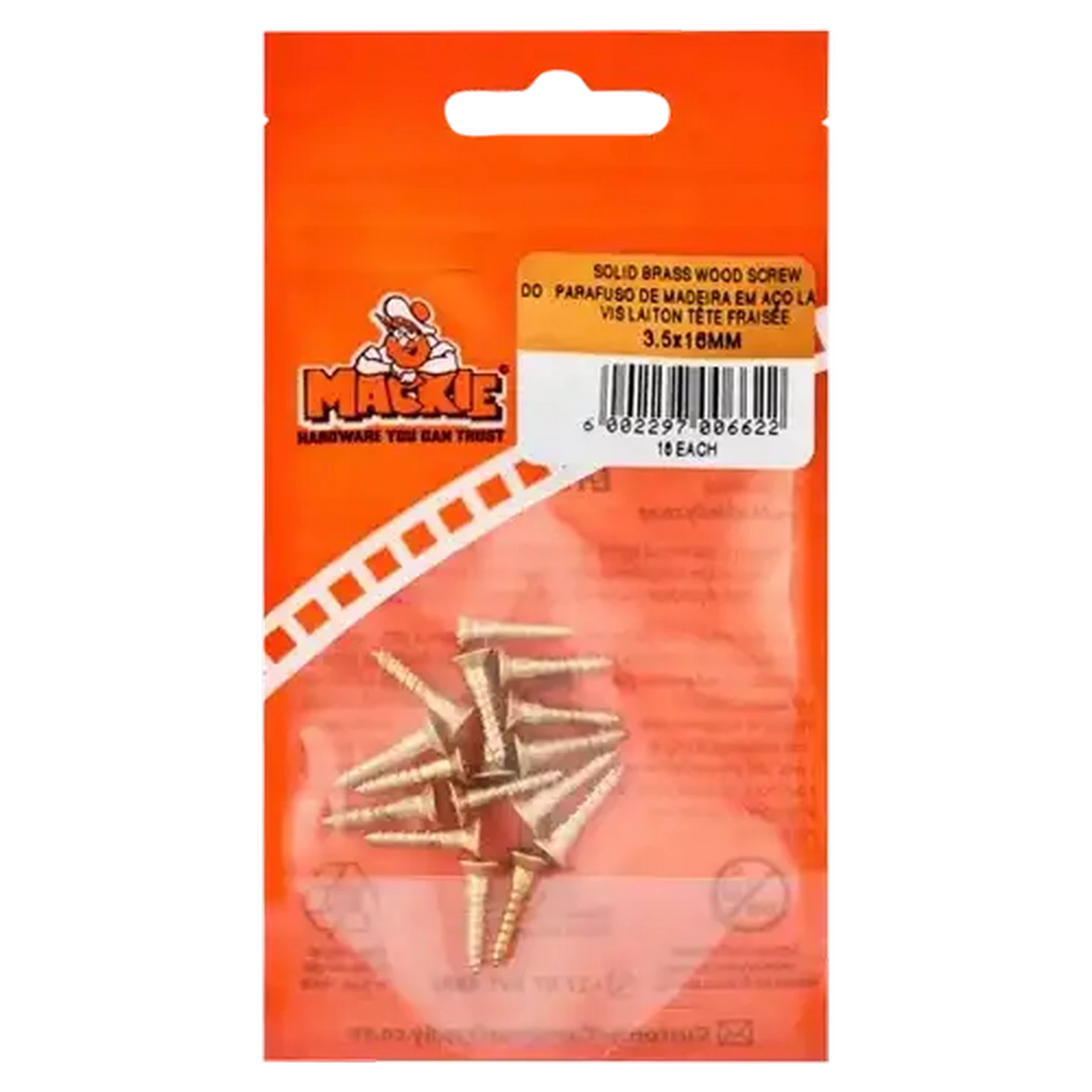 Image of Mackie Wood Screw Brass 3.5 x 16mm 16 Piece