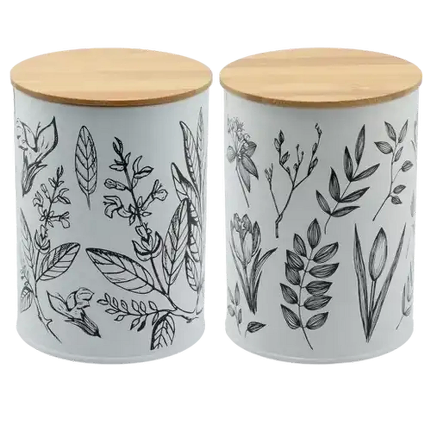 Image of White Leaf Print Canister (Design May Vary)