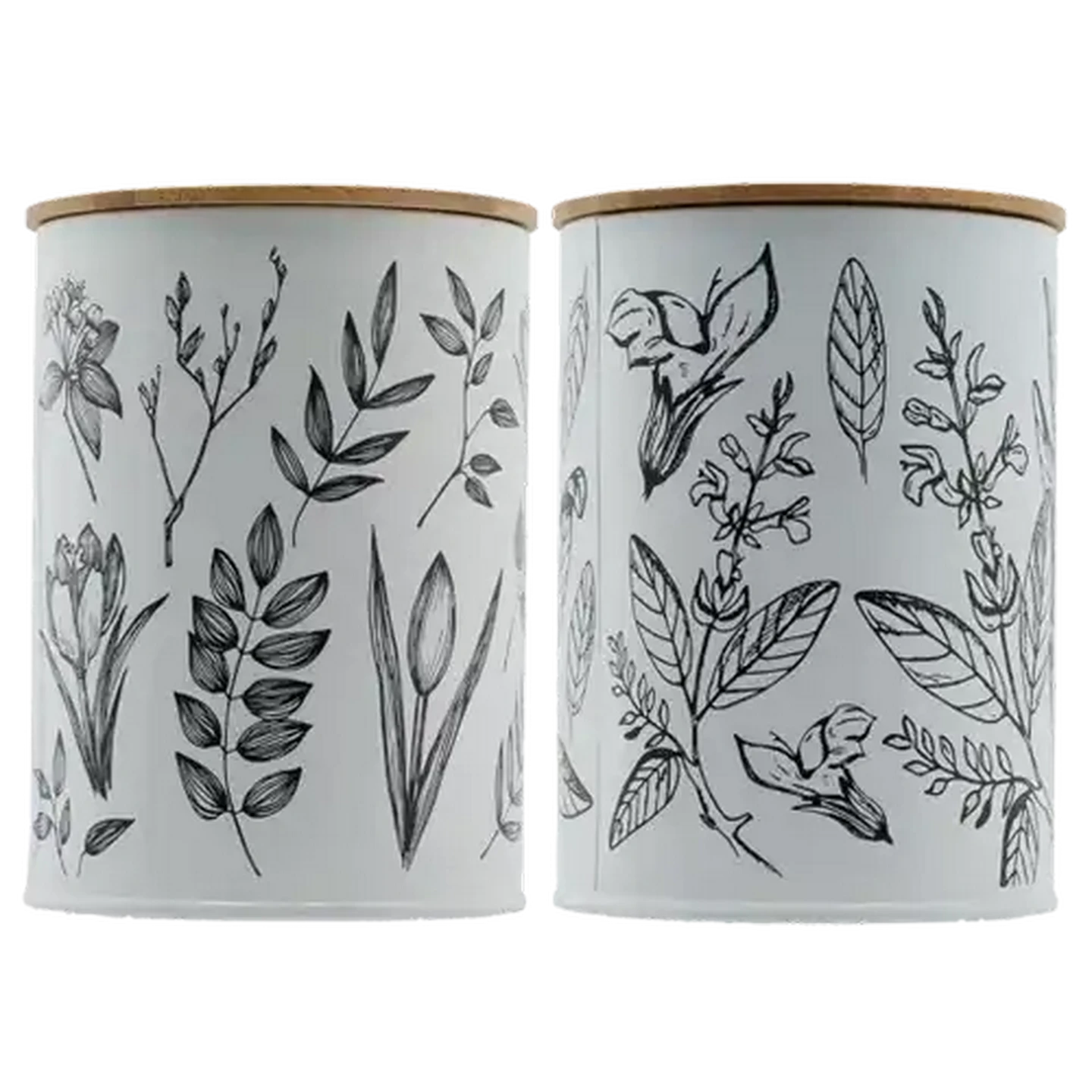 Image of White Leaf Print Canister (Design May Vary)