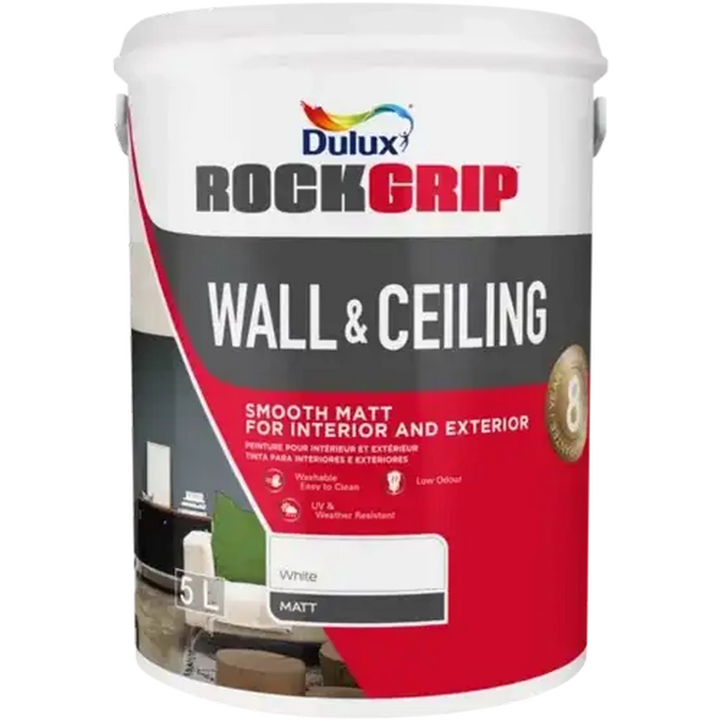 Image of Dulux Rockgrip Wall & Ceiling Paint 5L