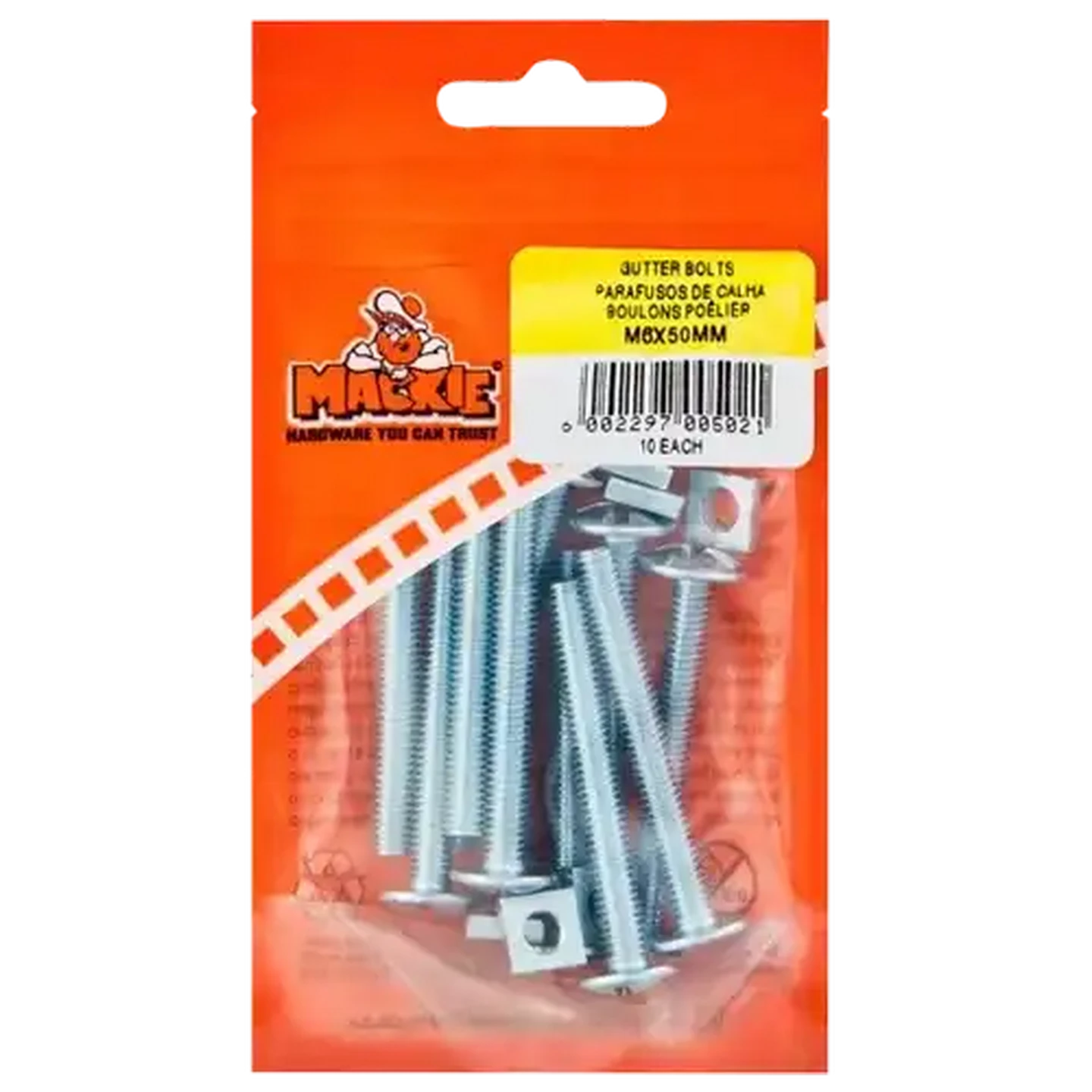 Image of Mackie Gutter Bolt & Nut M6 x 50mm 10-Pack