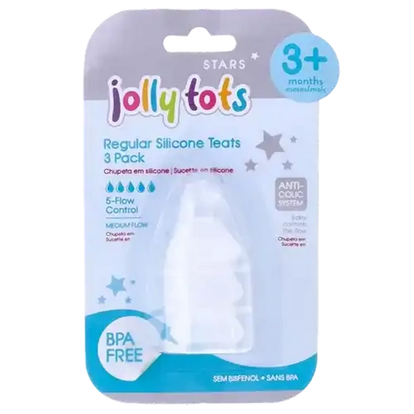 Image of Jolly Tots Anti-Colic Round Neck Teat 3 Months+ 3-Pack