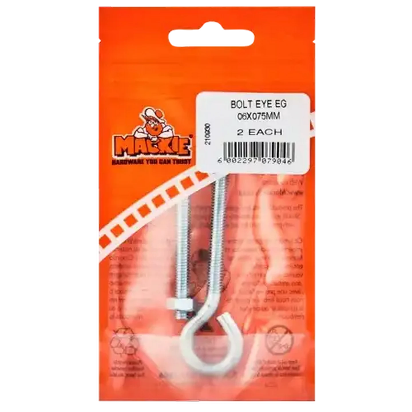 Image of Mackie Mild Steel Eye Bolt 6mm x 75mm 2 Piece