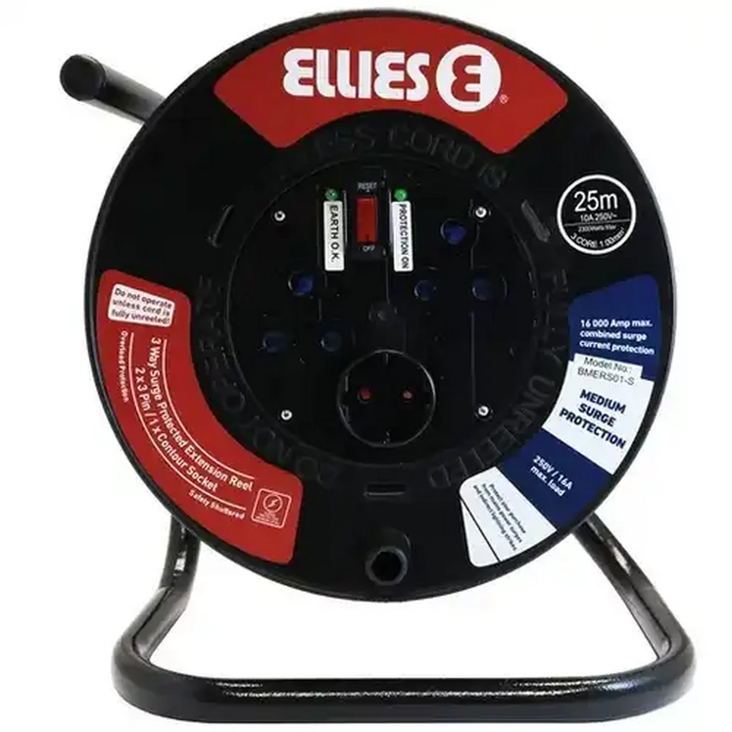 Image of ELLIES FEER 25W Medium Surge Protected Extension Reel 3-Way 25m