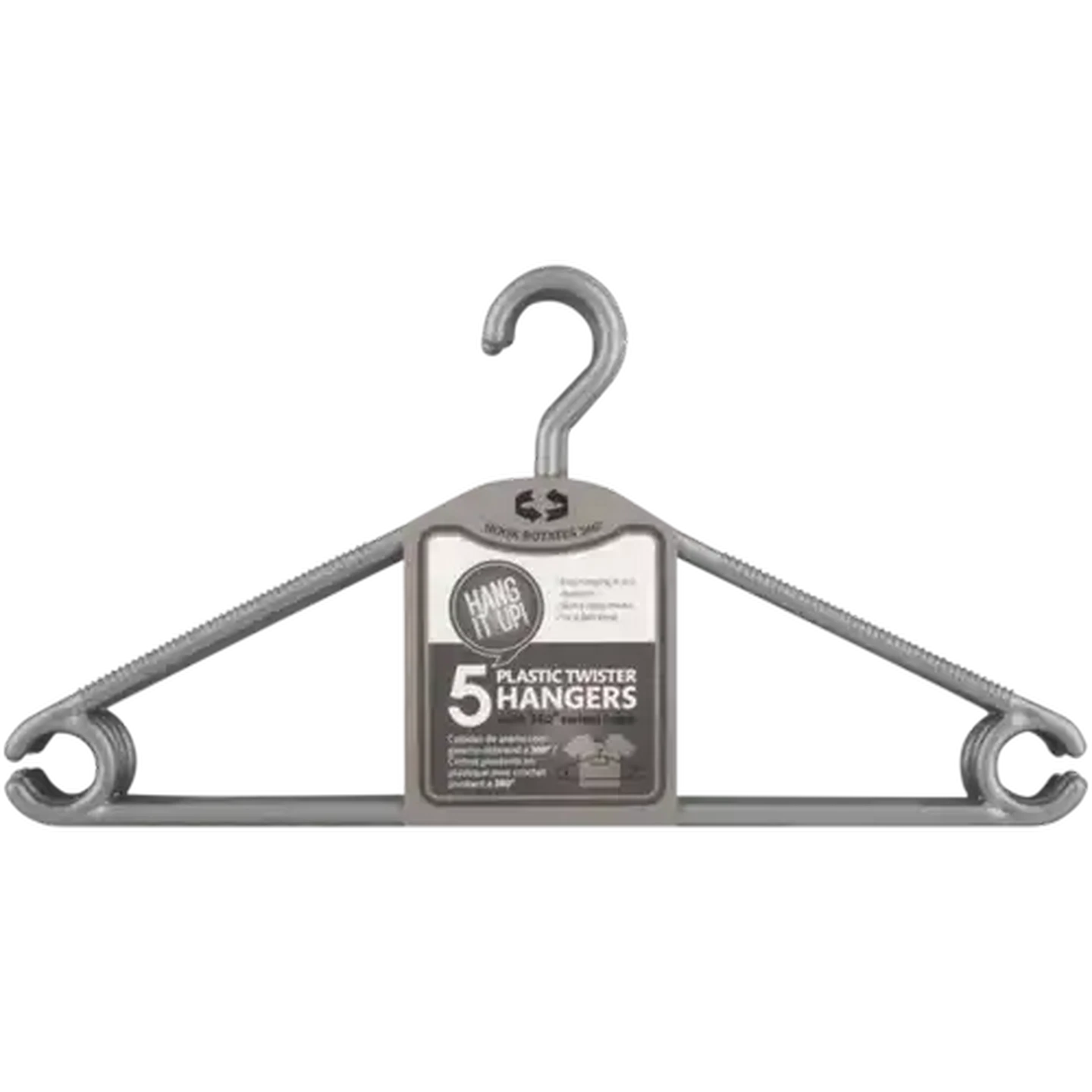 Image of Hang It Up! Grey Plastic Twister Hangers 5-Pack