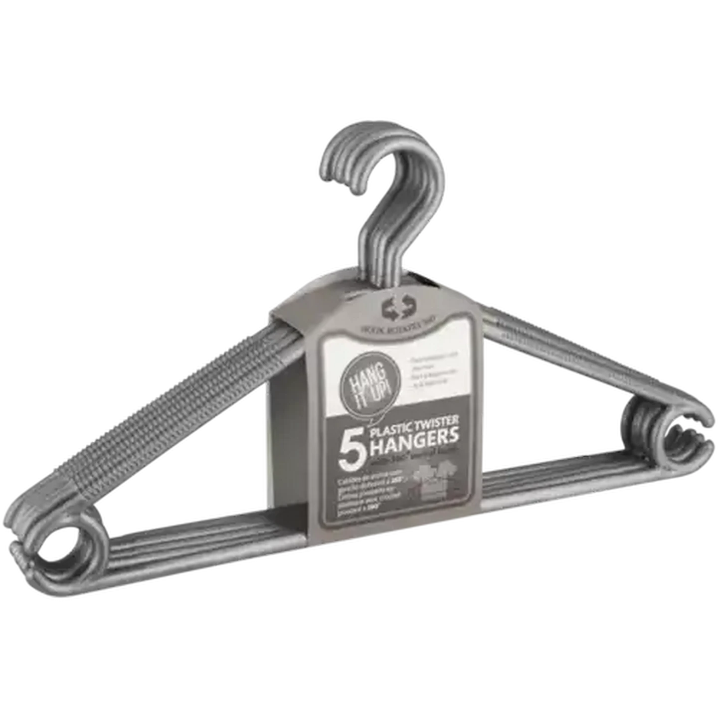 Image of Hang It Up! Grey Plastic Twister Hangers 5-Pack