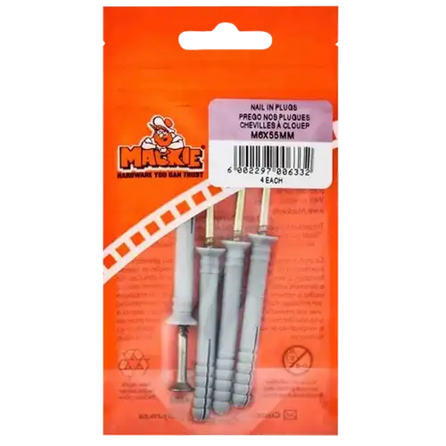 Image of Mackie Nail-In Plug M6 x 55mm 4 Piece