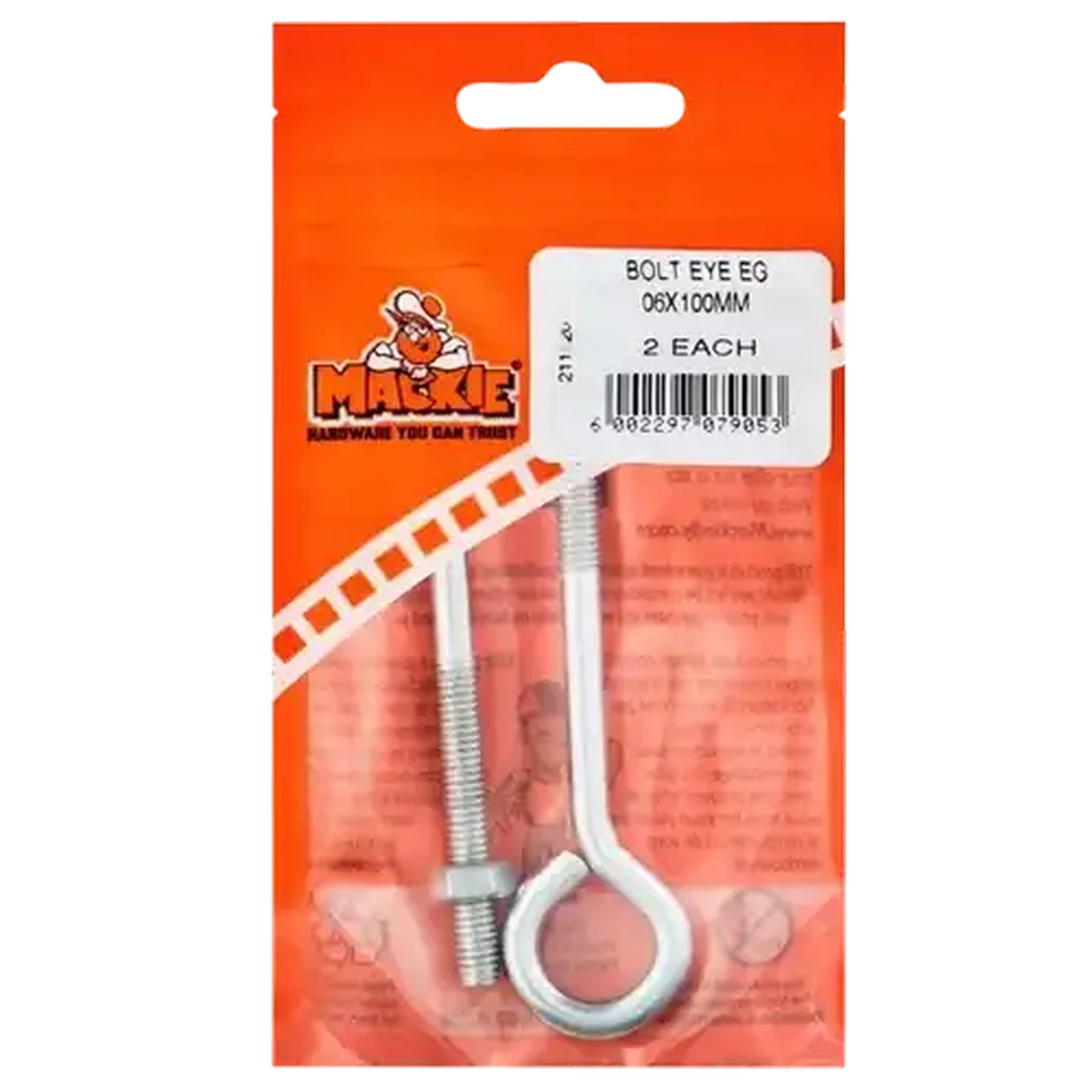 Image of Mackie Mild Steel Eye Bolt 6mm x 100mm 2 Piece