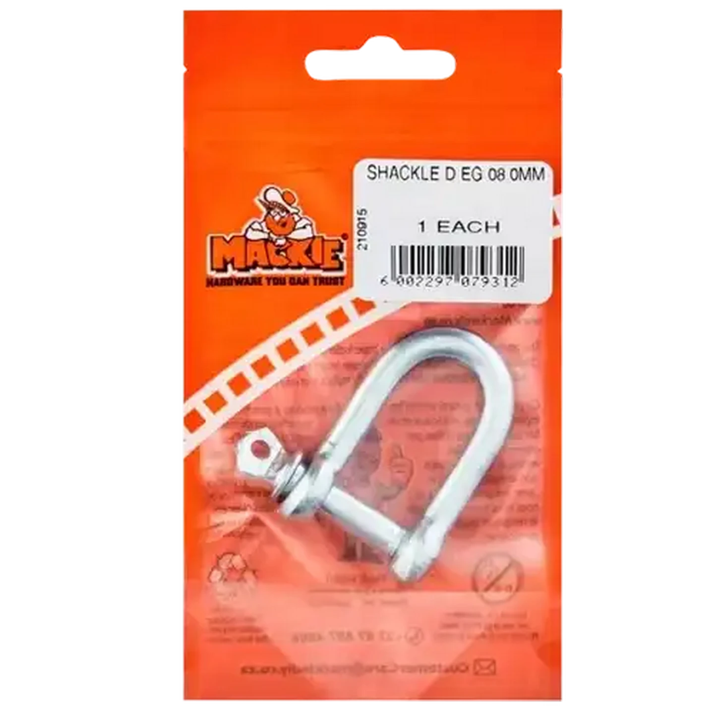Image of Mackie Mild Steel D Shackle 8mm 1 Piece