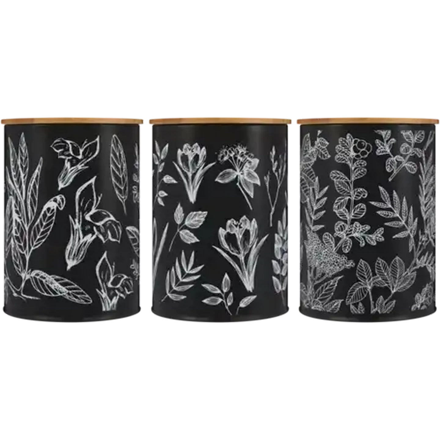 Image of Black Leaf Print Canister (Design May Vary)