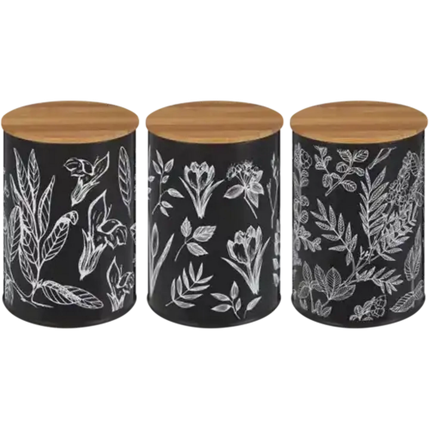 Image of Black Leaf Print Canister (Design May Vary)