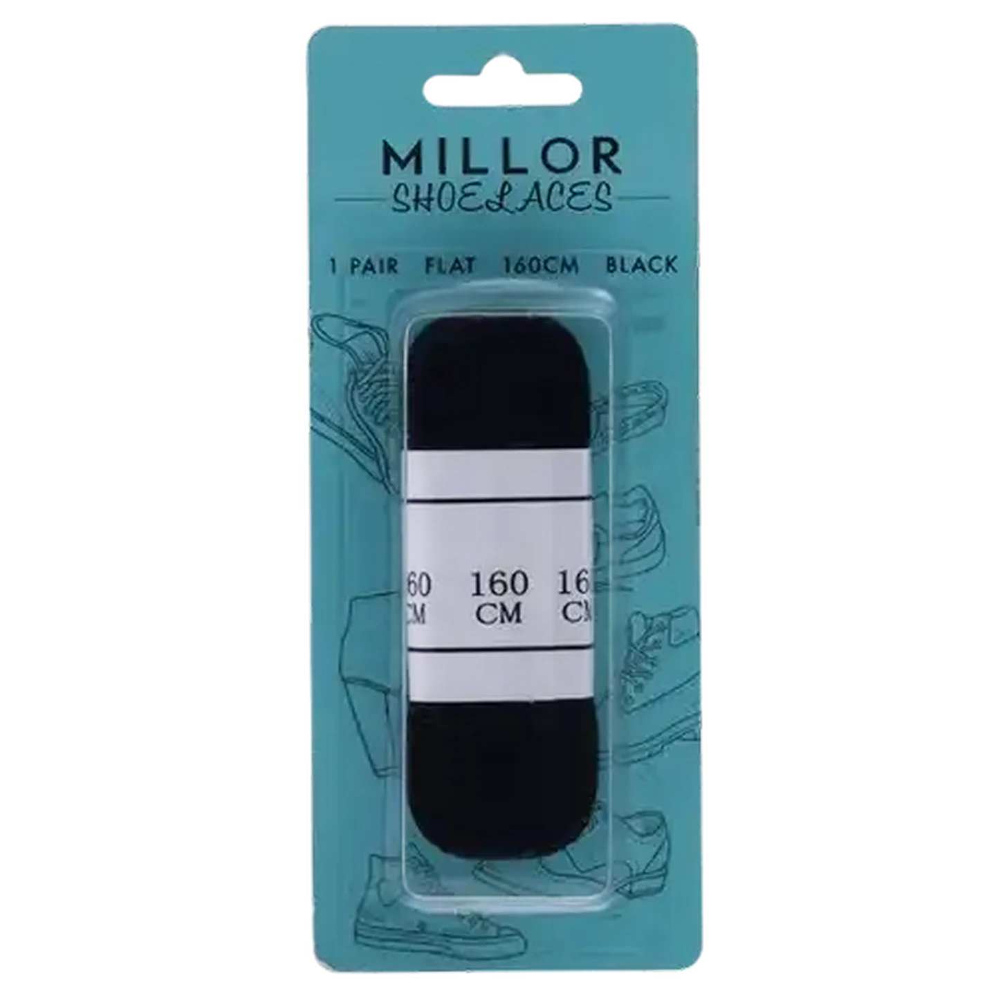 Image of Millor Flat Black Shoelaces 160cm