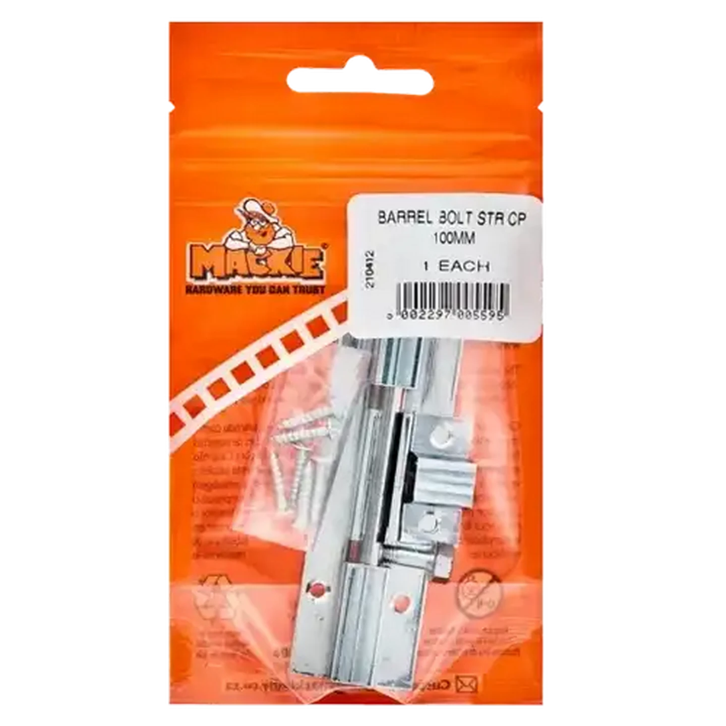 Image of Mackie Chrome Plated Straight Barrel Bolt 100mm