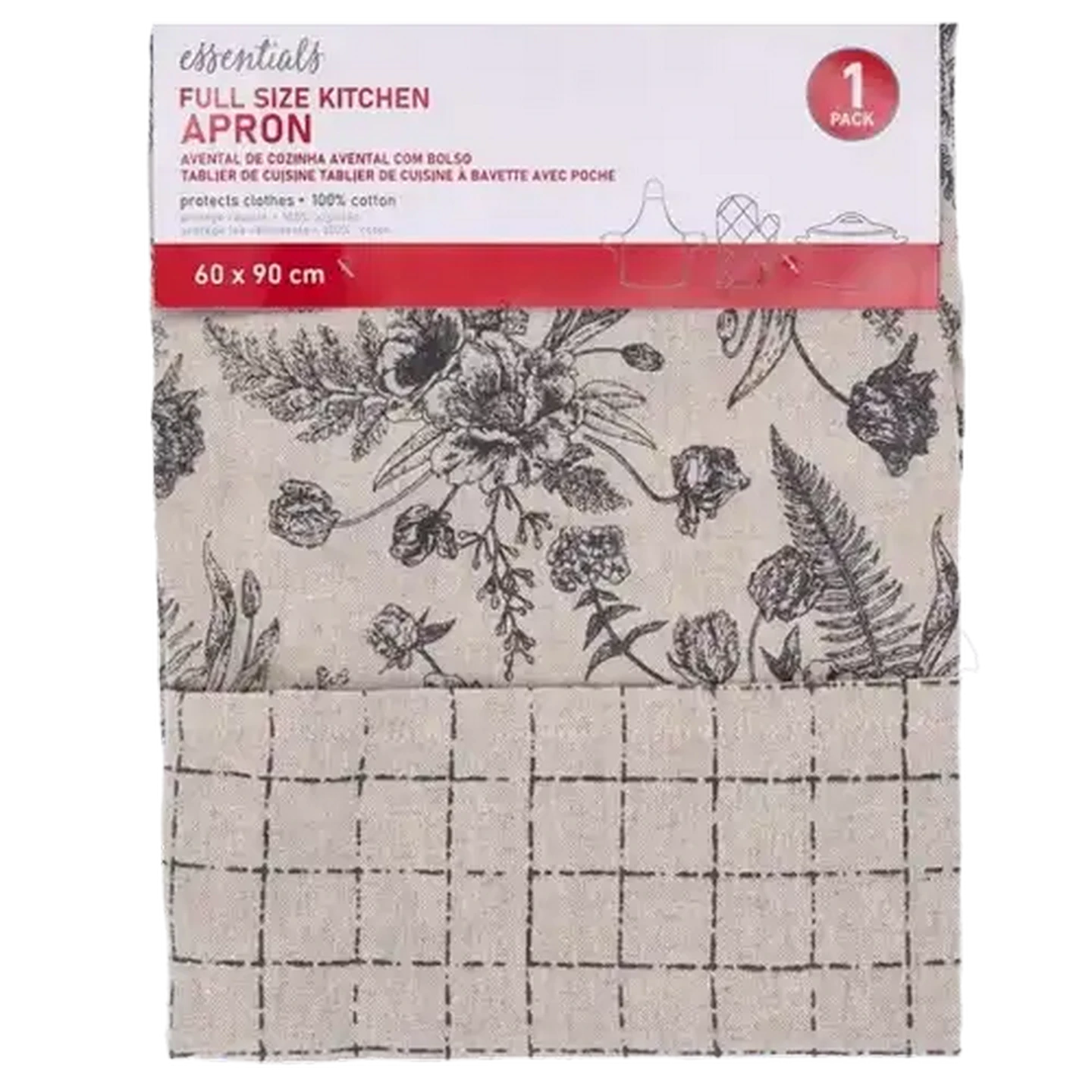 Image of Essentials Delft Grey Floral Apron 60x90cm