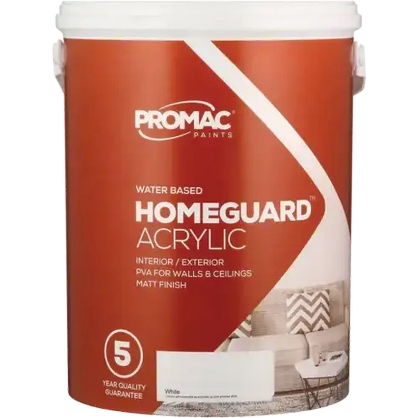 Image of Promac Paints Homeguard Acrylic White Paint 5L