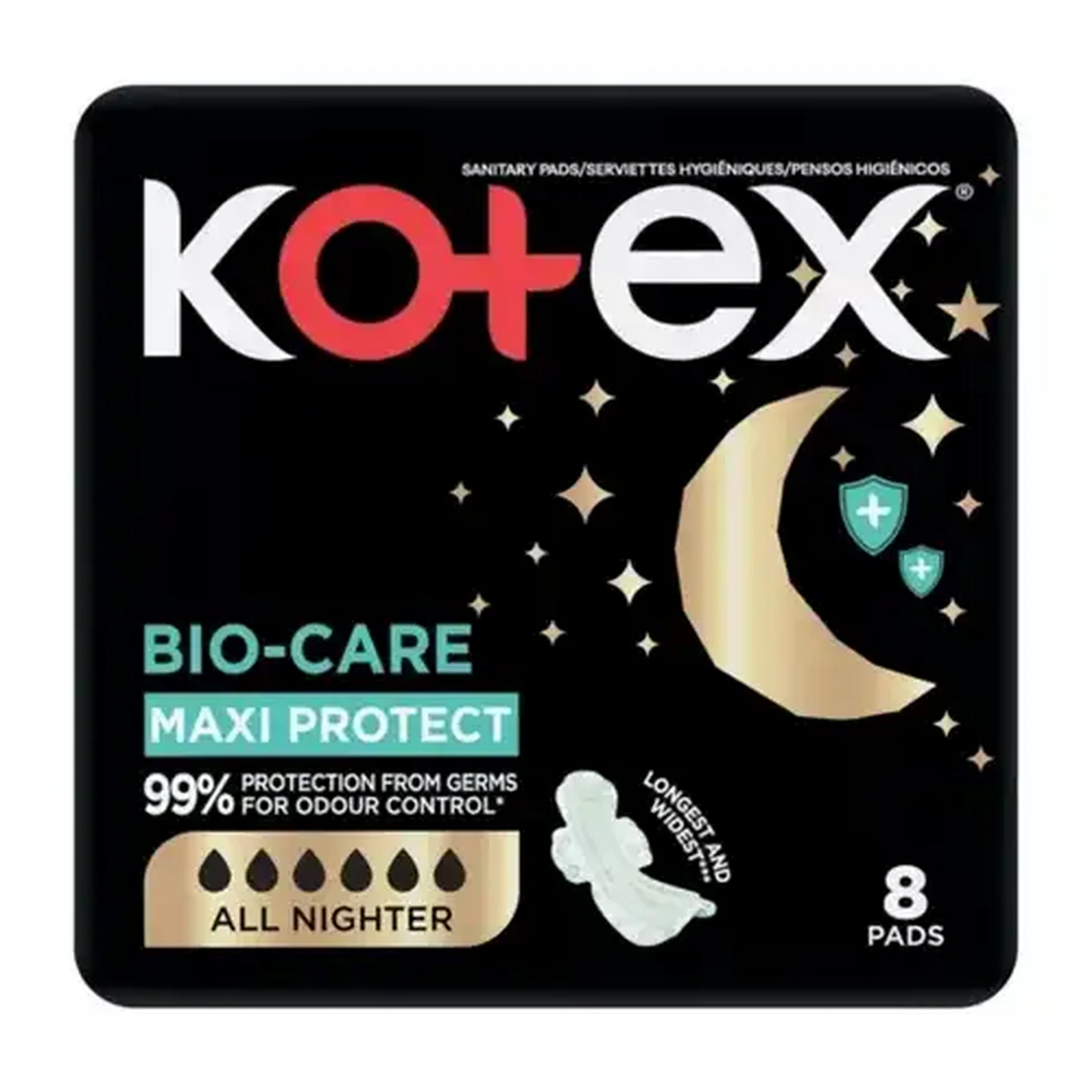 Image of Kotex Bio-Care All Nighter Maxi Protect Sanitary Pads 7/8 Pack