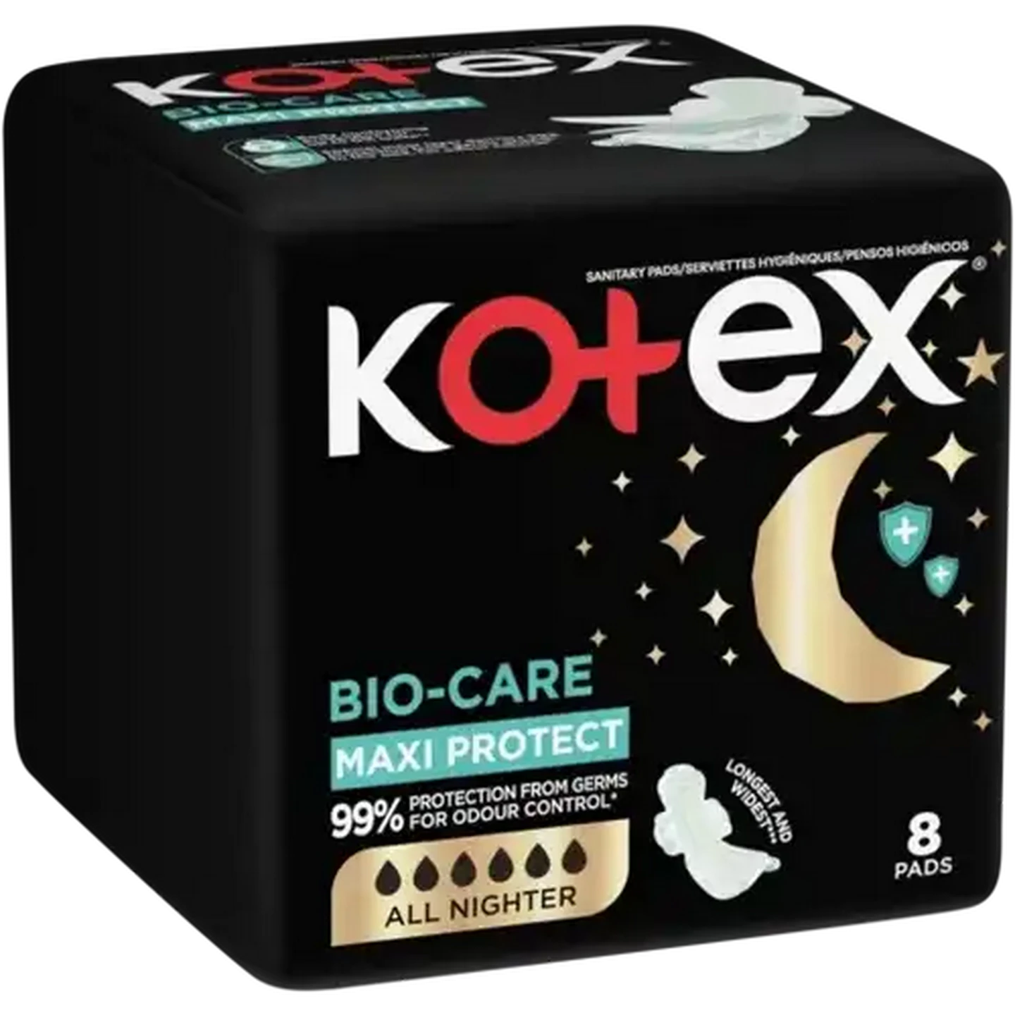 Image of Kotex Bio-Care All Nighter Maxi Protect Sanitary Pads 7/8 Pack