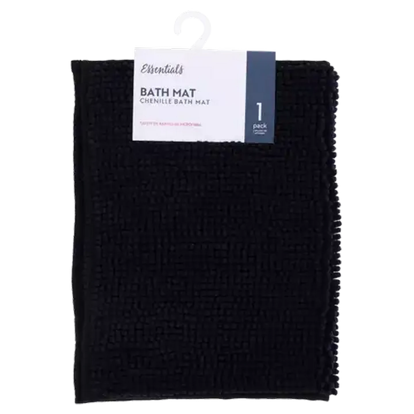 Image of Essentials Black Chenille Bath Mat 40 x 60cm