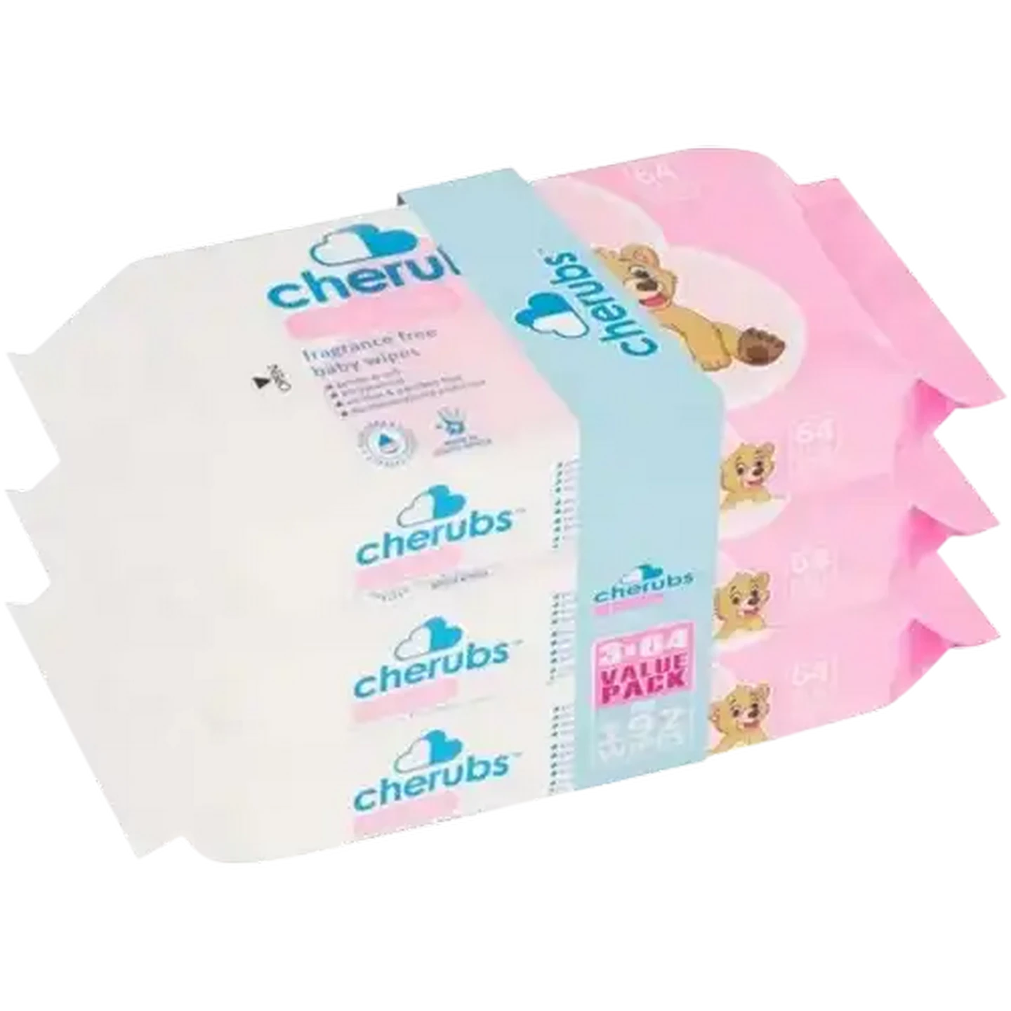 Image of Cherubs Sensitive Fragrance Free Baby Wipes 3 x 64 Pack
