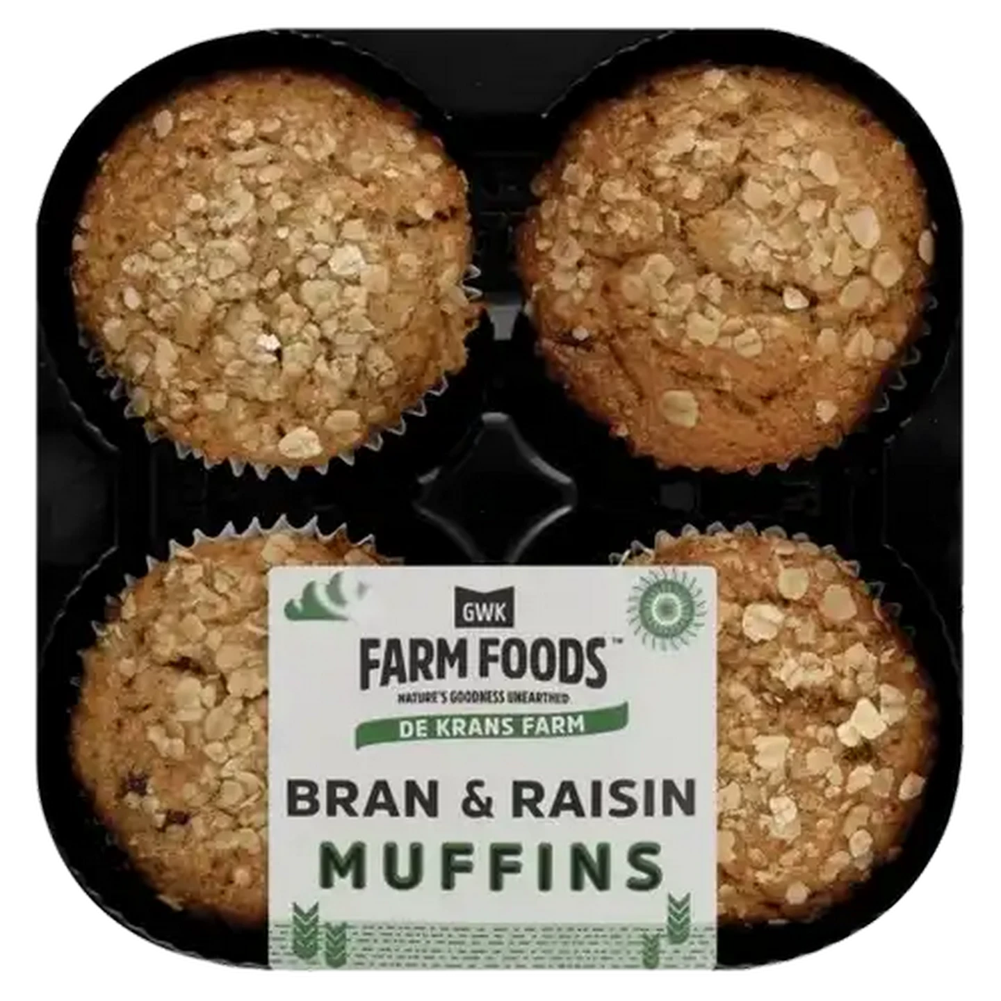 Image of GWK Farm Foods Bran & Raisin Flavoured Muffins 4 Pack