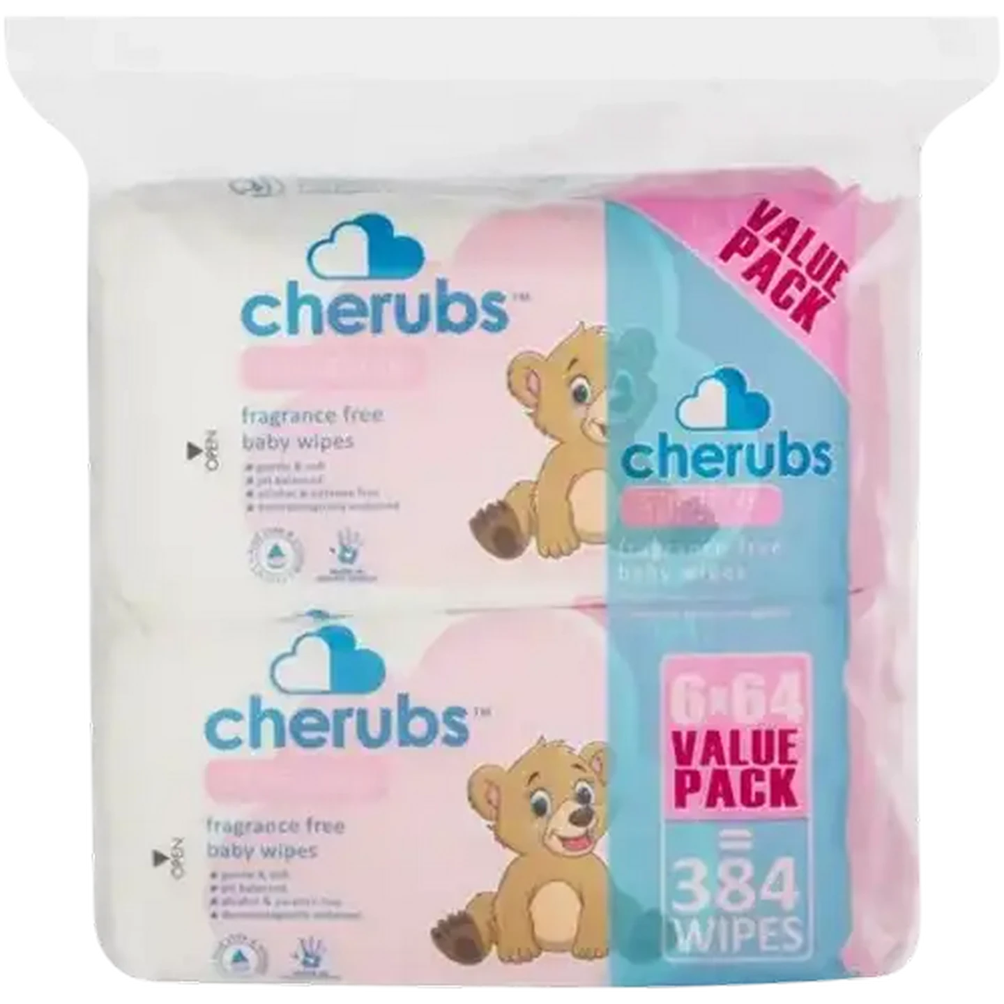 Image of Cherubs Sensitive Fragrance Free Baby Wipes 6 x 64 Pack
