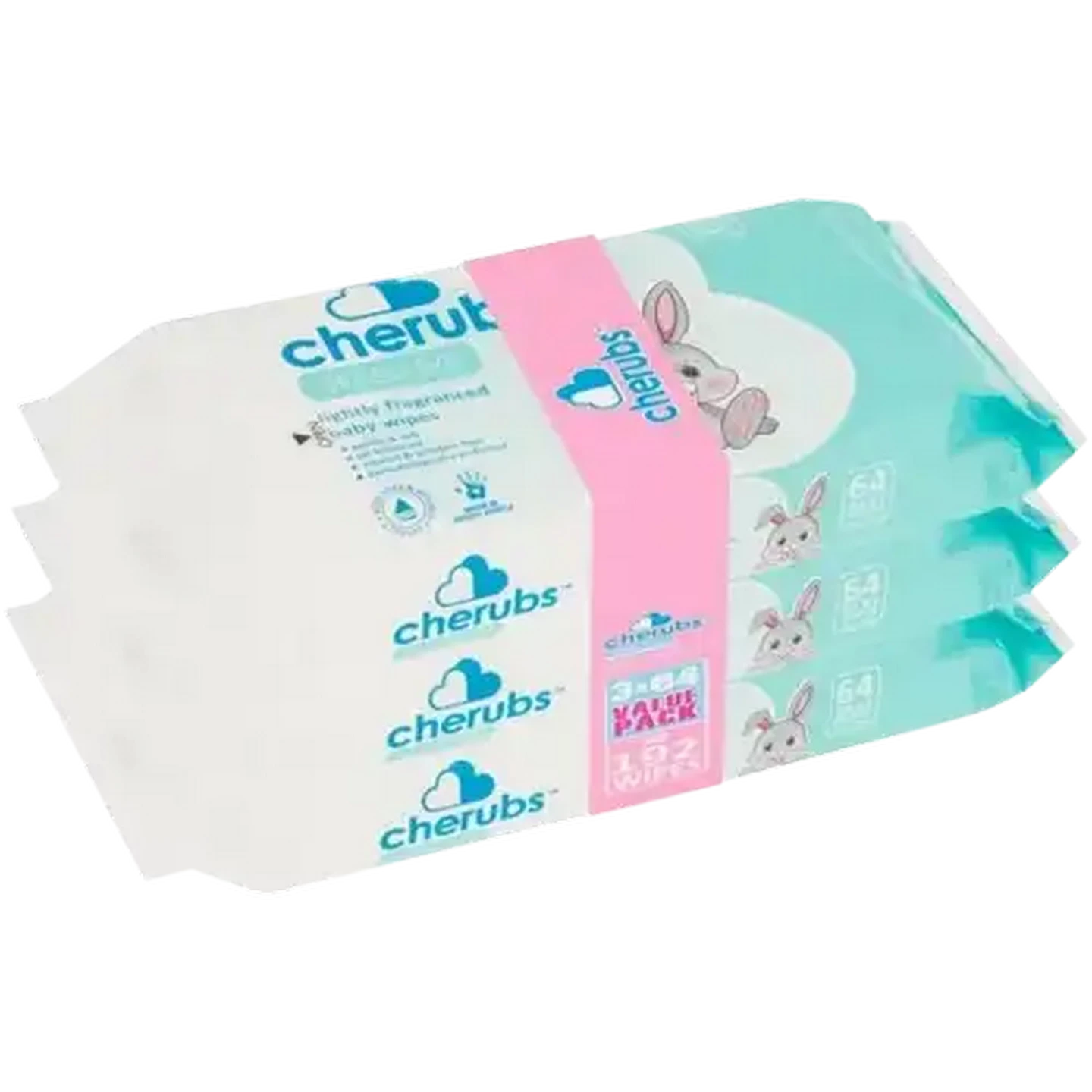 Image of Cherubs Sensitive Lightly Fragranced Baby Wipes 3 x 64 Pack