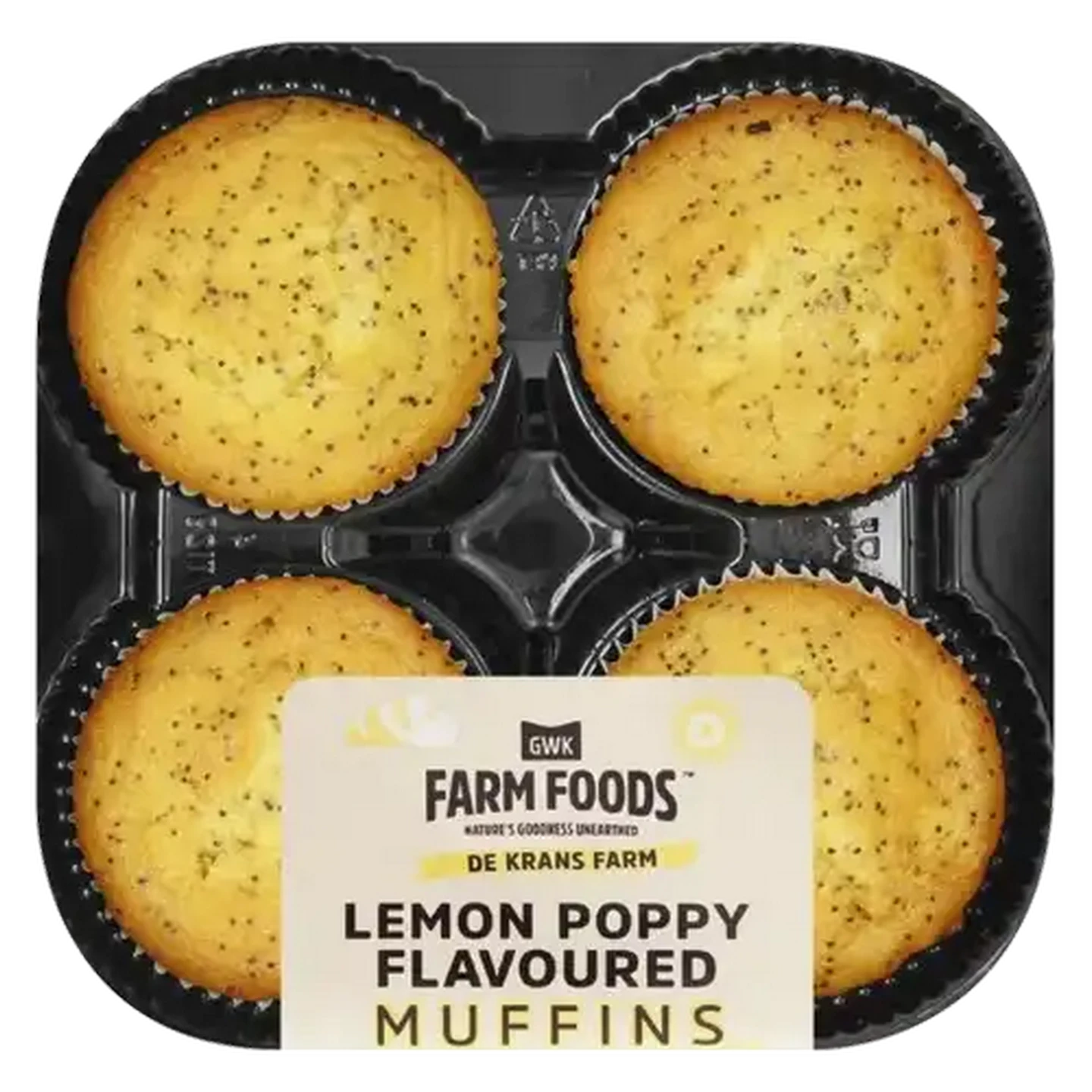 Image of GWK Farm Foods Lemon Poppy Flavoured Muffins 4 Pack