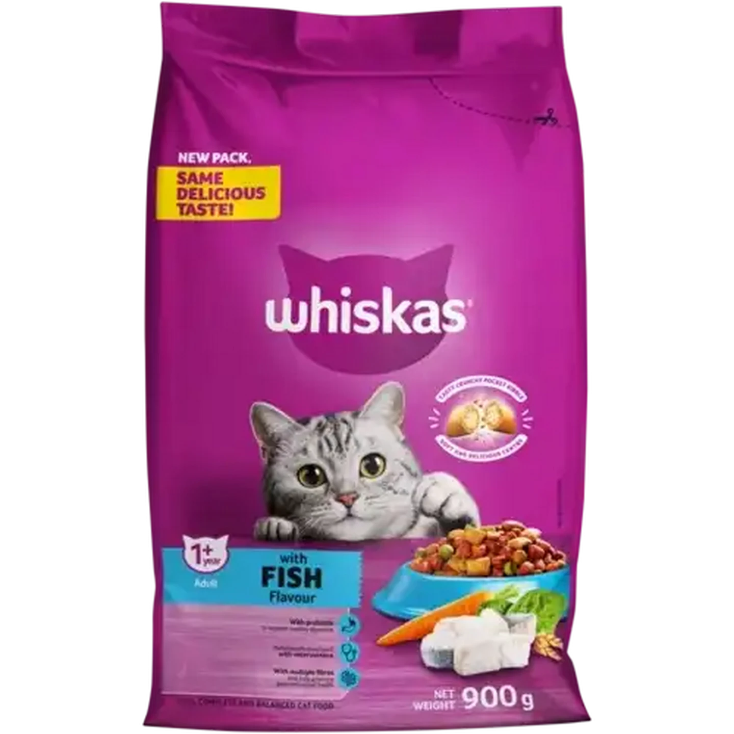 Image of Whiskas Fish Flavoured Adult Dry Cat Food 900g
