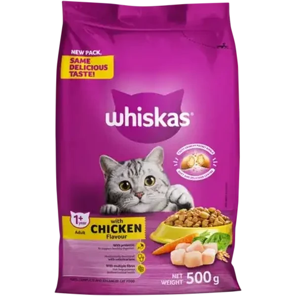 Whiskas Chicken Flavour Adult Dry Cat Food 500g