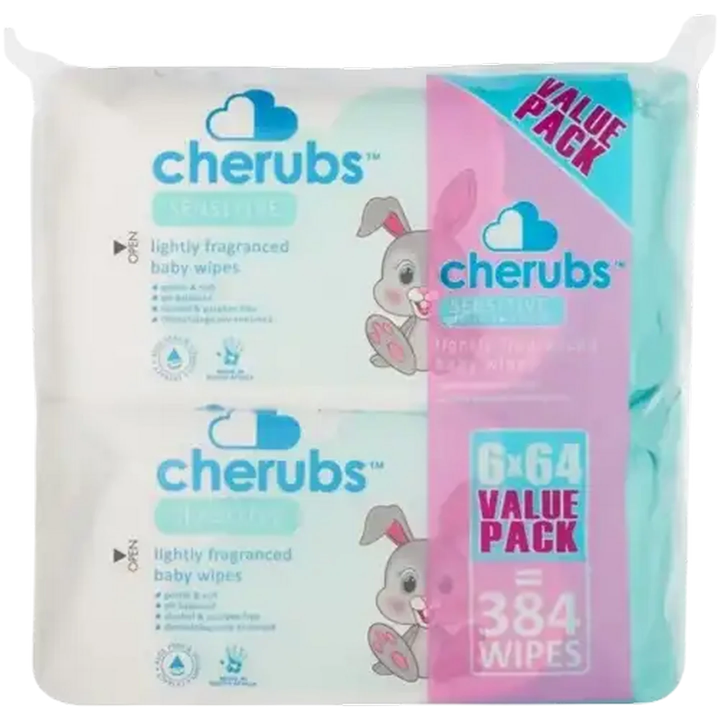 Image of Cherubs Sensitive Lightly Fragranced Baby Wipes 6 x 64 Pack