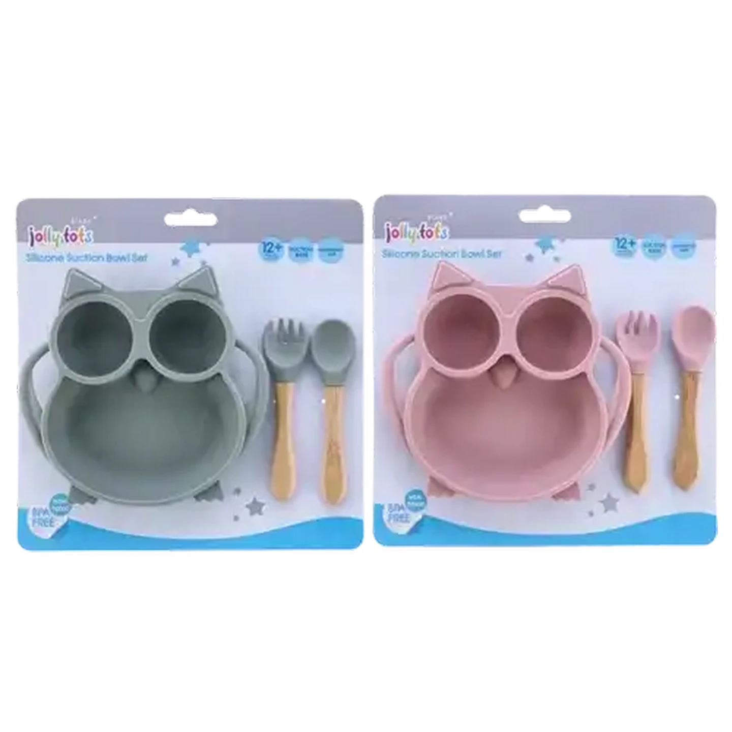 Image of Jolly Tots Silicone Suction Owl Bowl Set 3 Piece 12 Months+ (Colour May Vary)