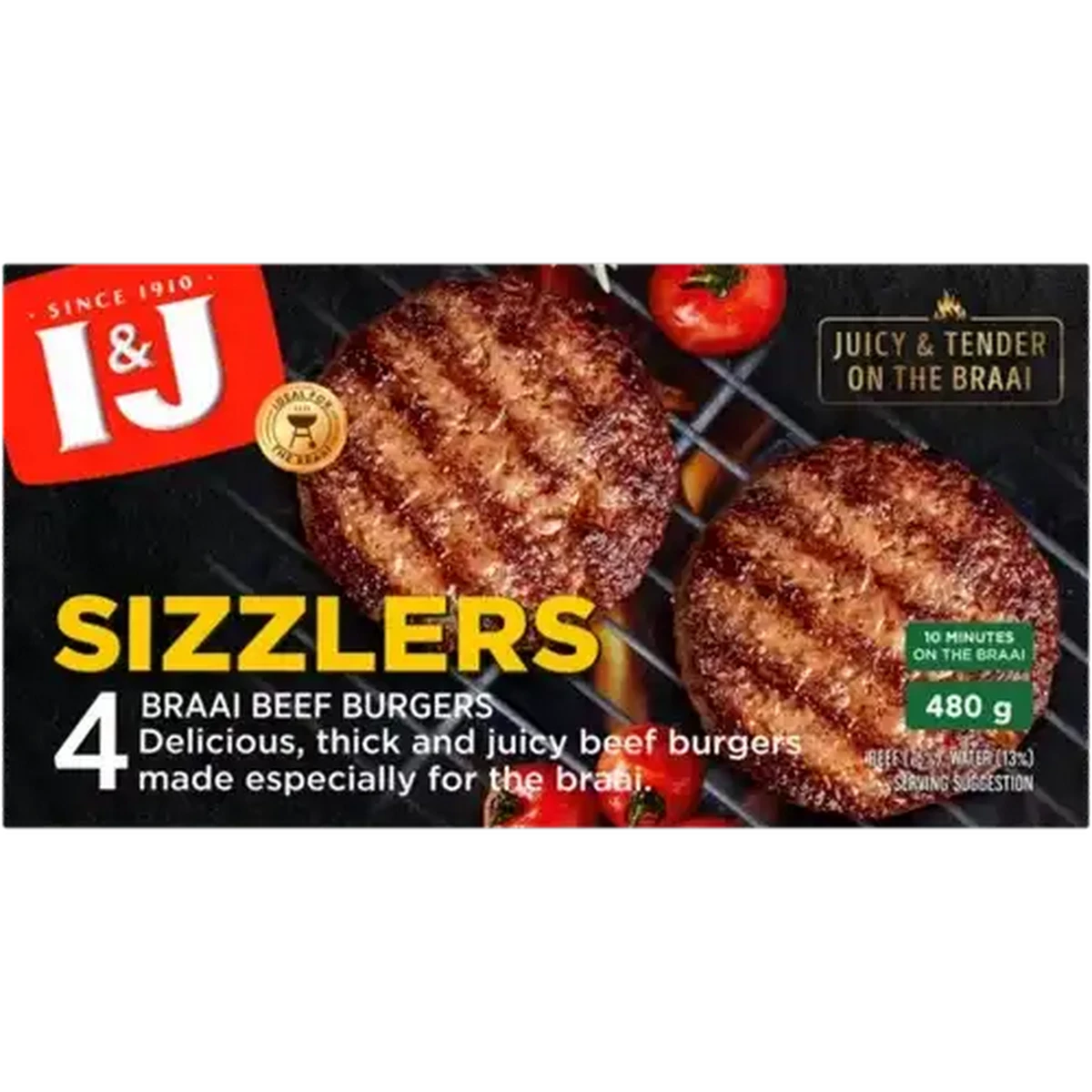 Shoprite ZA | I&J Sizzlers Frozen Braai Beef Burgers 4 Pack