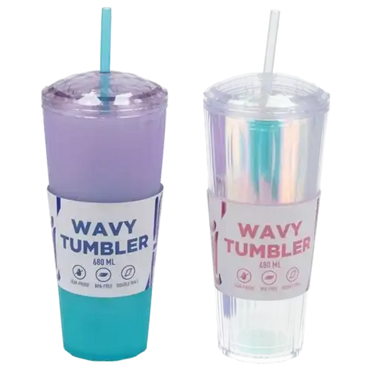 Checkers Sixty60 | Wavy Tumbler with Straw 680ml (Colour May Vary)