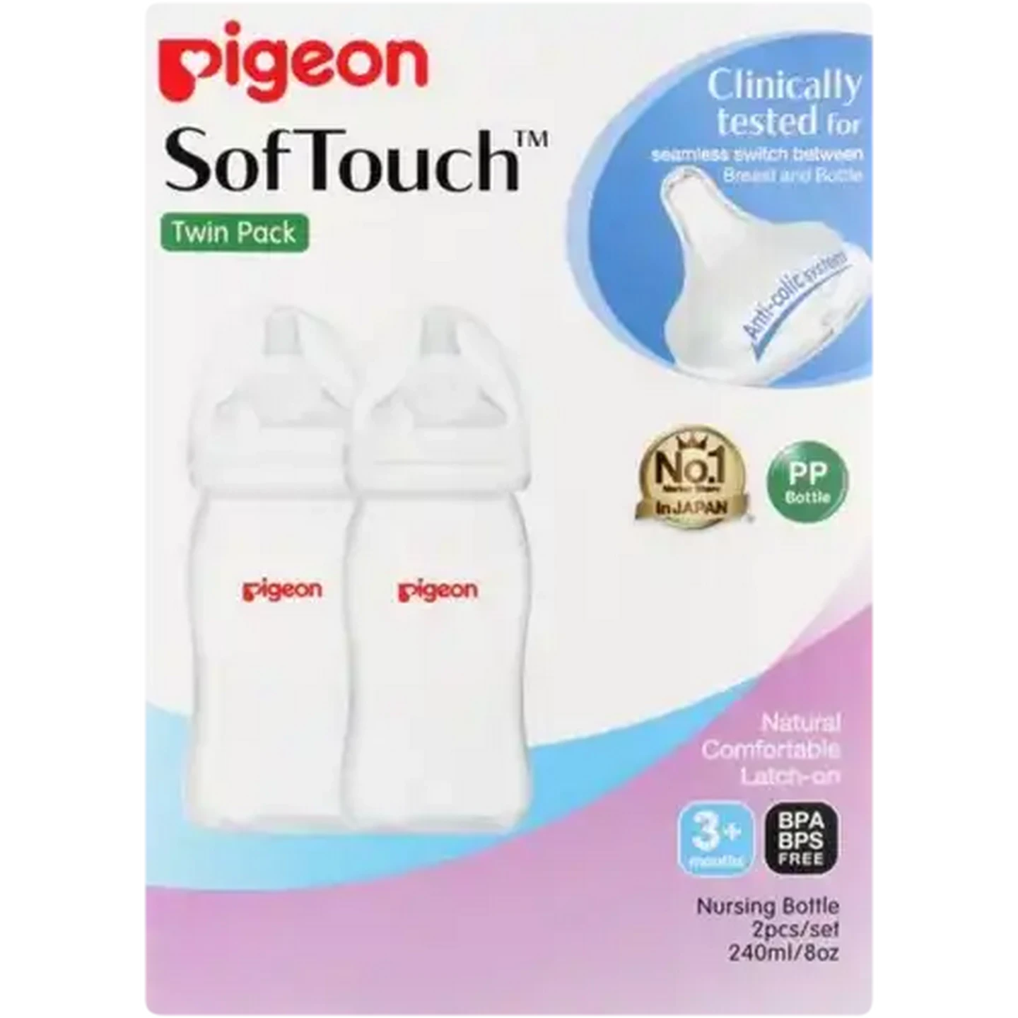 Image of Pigeon Twin Pack 240ml Nursing Bottle 3 Months+