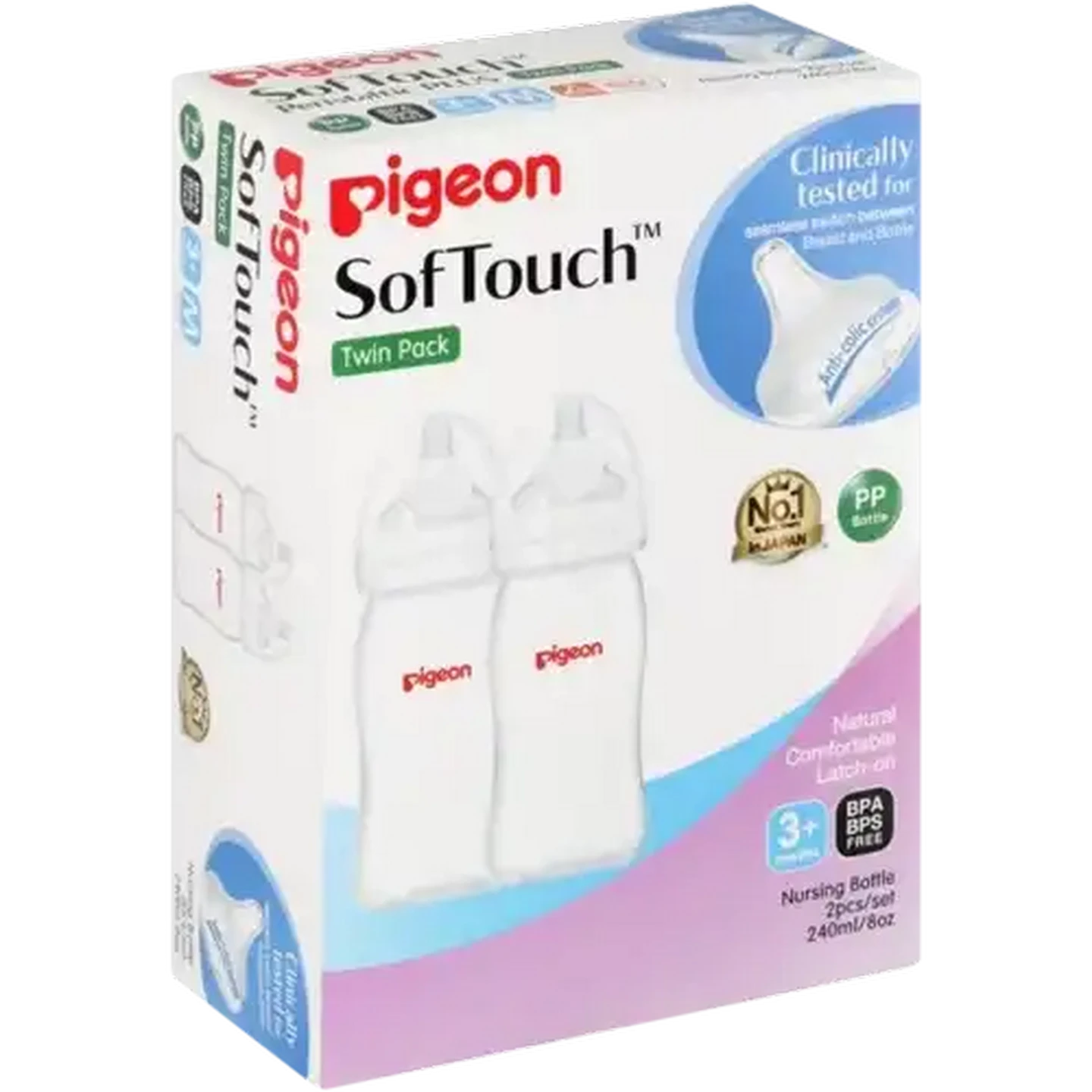 Image of Pigeon Twin Pack 240ml Nursing Bottle 3 Months+