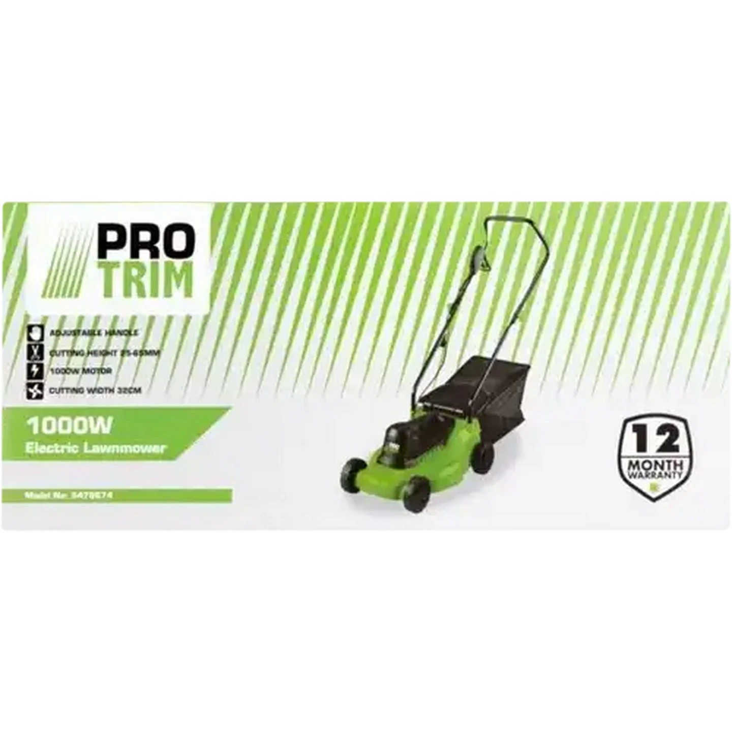 Image of Pro Trim Green & Black Electric Lawn Mower 1000W