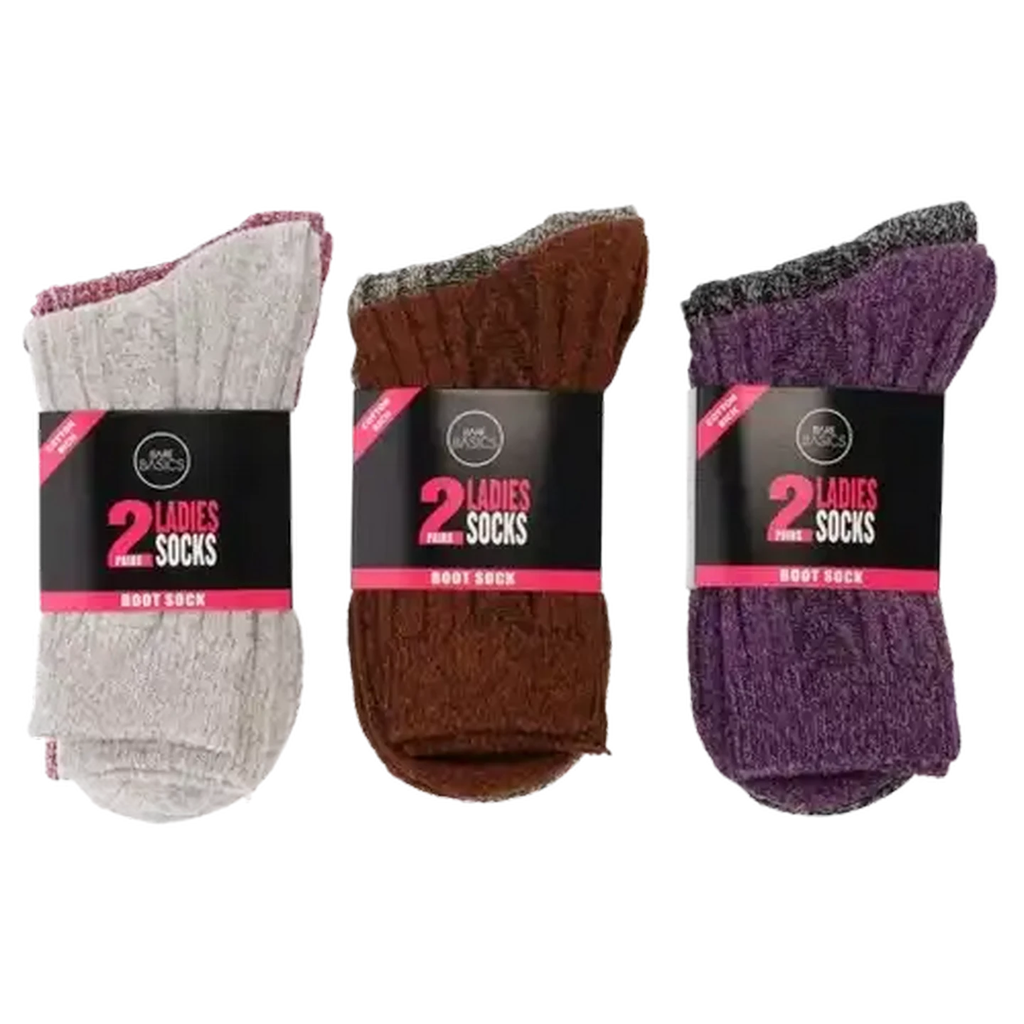 Image of Bare Basics Ladies Cotton Rich Winter Boot Socks 4-7 2-Pack (Colour May Vary)