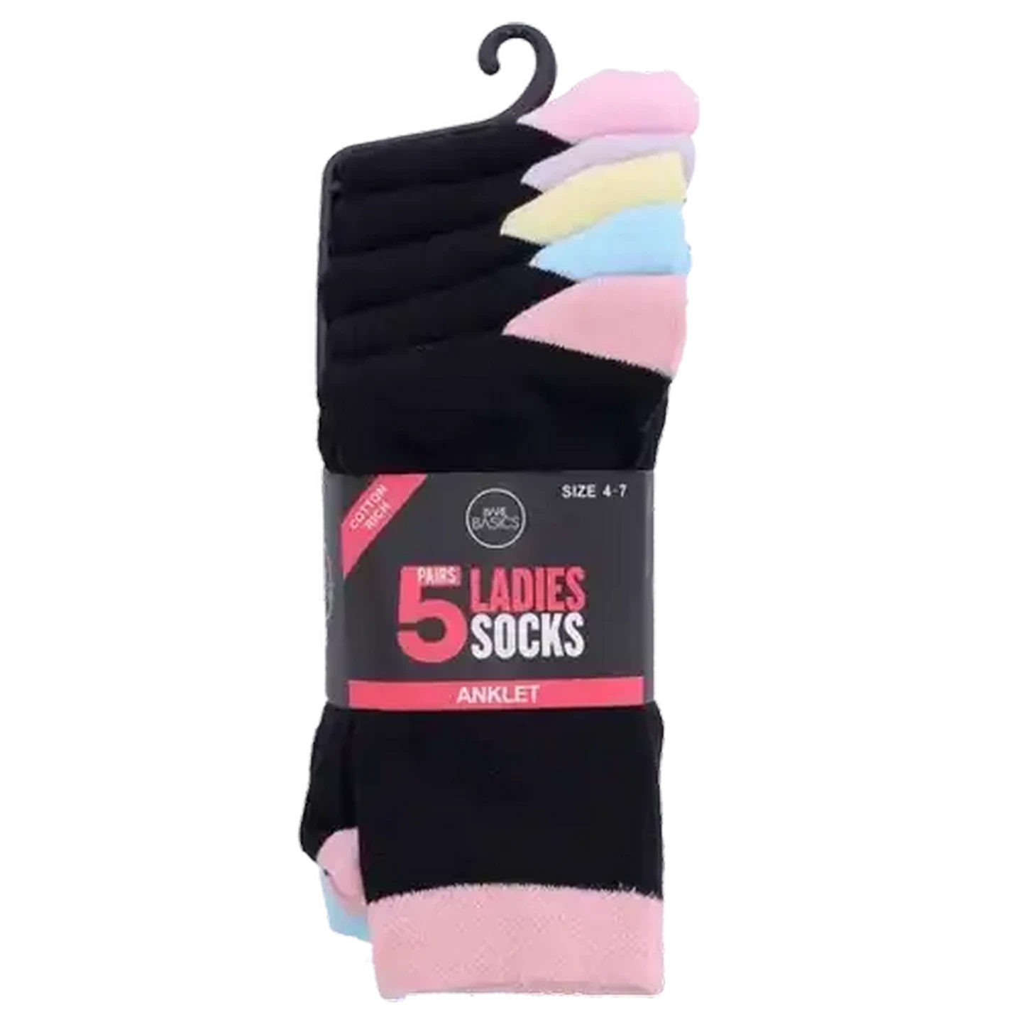 Image of Bare Basics Ladies Pastel Anklet Socks 5-Pack Size 4-7