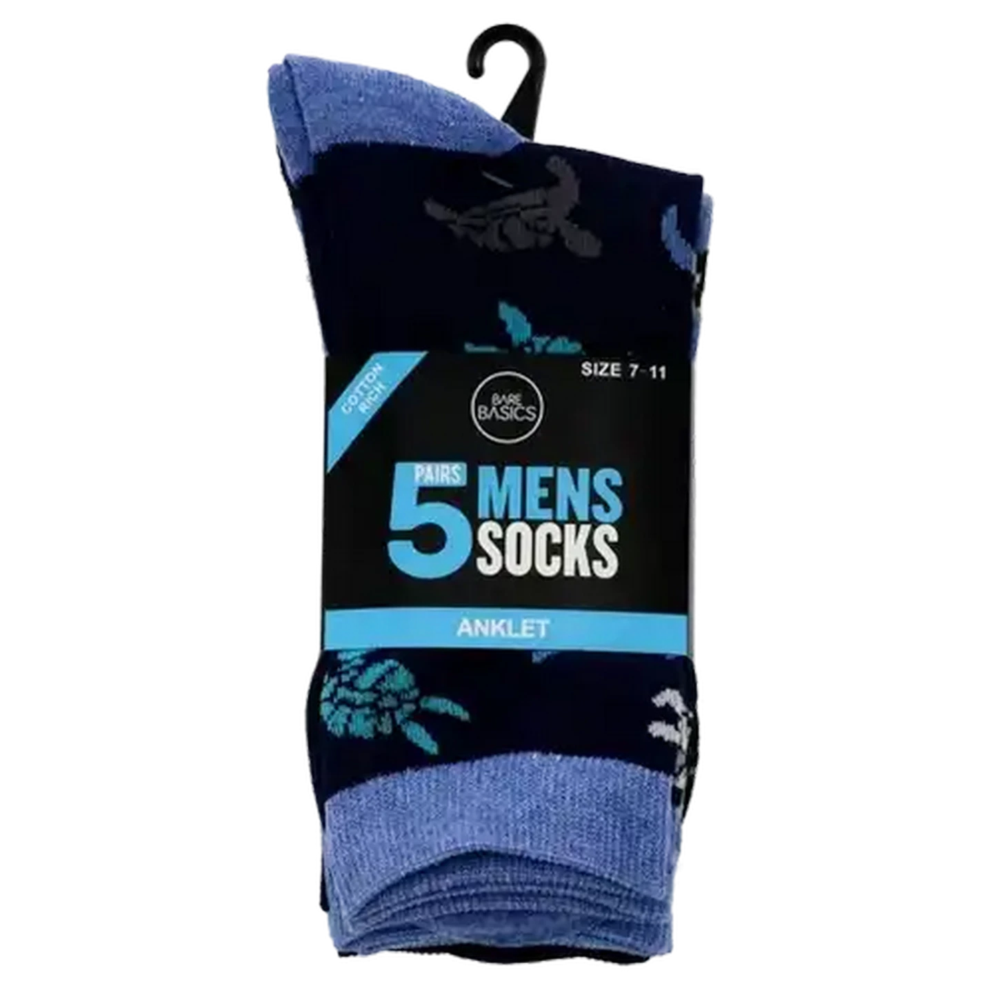 Image of Bare Basics Mens Winter Anklet Printed Socks 5-Pack Size 7-11