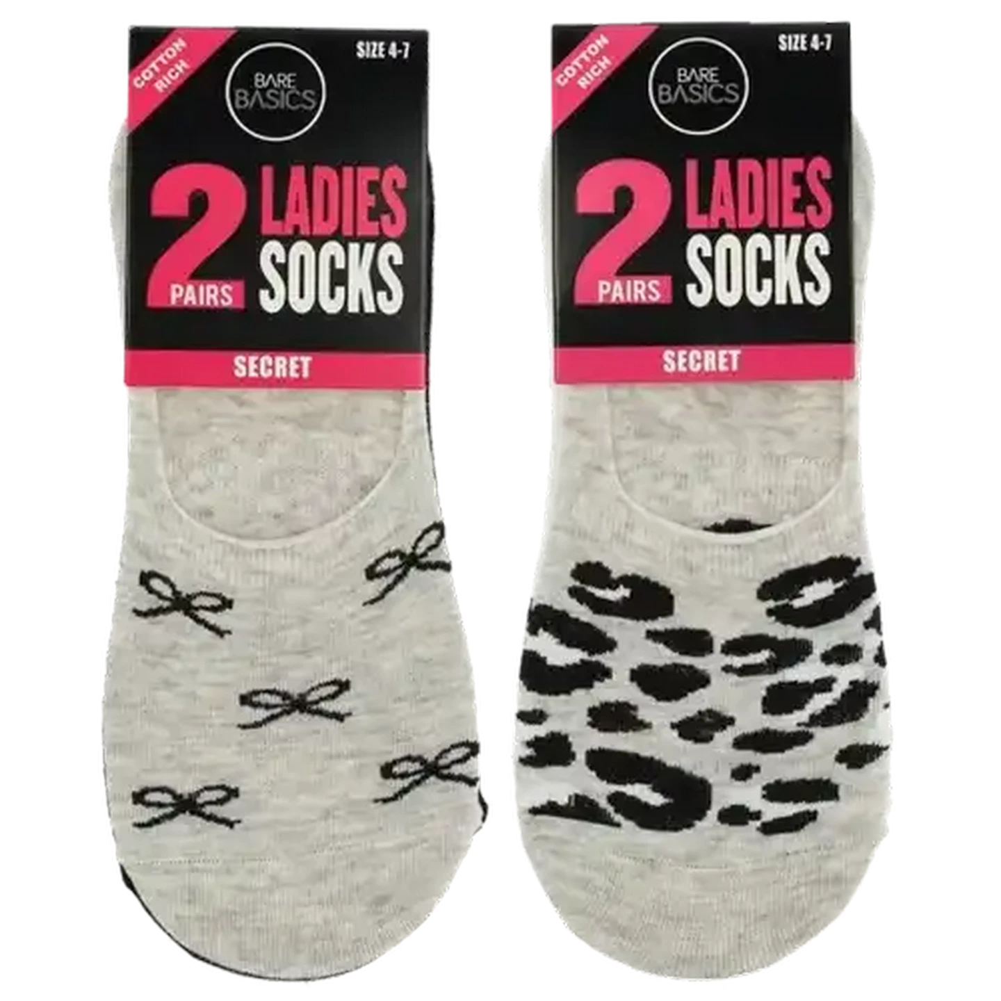 Image of Bare Basics Ladies Secret Socks Size 4-7 2-Pack (Design May Vary)