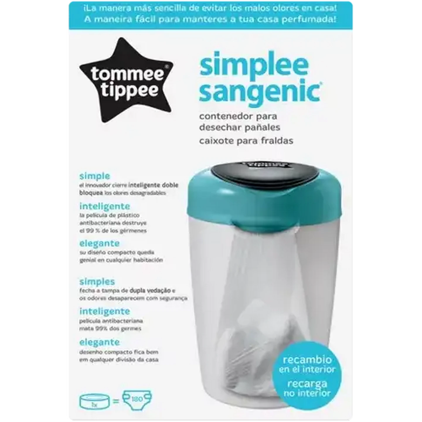 Image of Tommee Tippee Blue Simplee Sangenic Nappy Disposable Bin