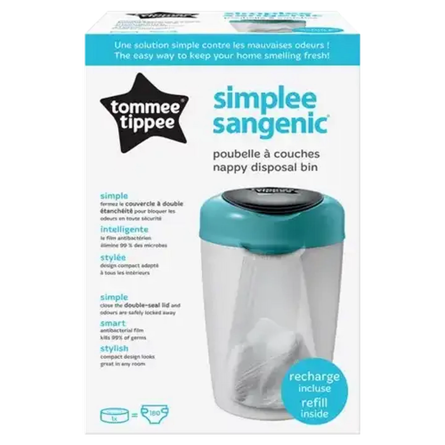 Image of Tommee Tippee Blue Simplee Sangenic Nappy Disposable Bin