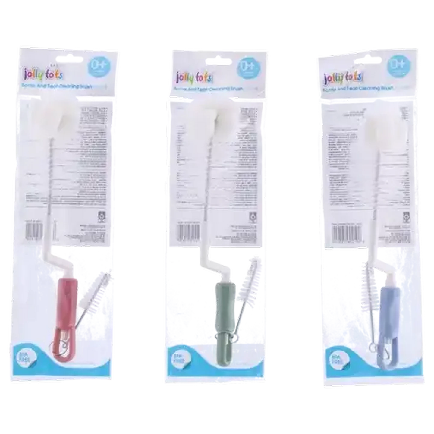 Image of Jolly Tots Bottle & Teat Cleaning Brush Set 0 Months+ (Colour May Vary)