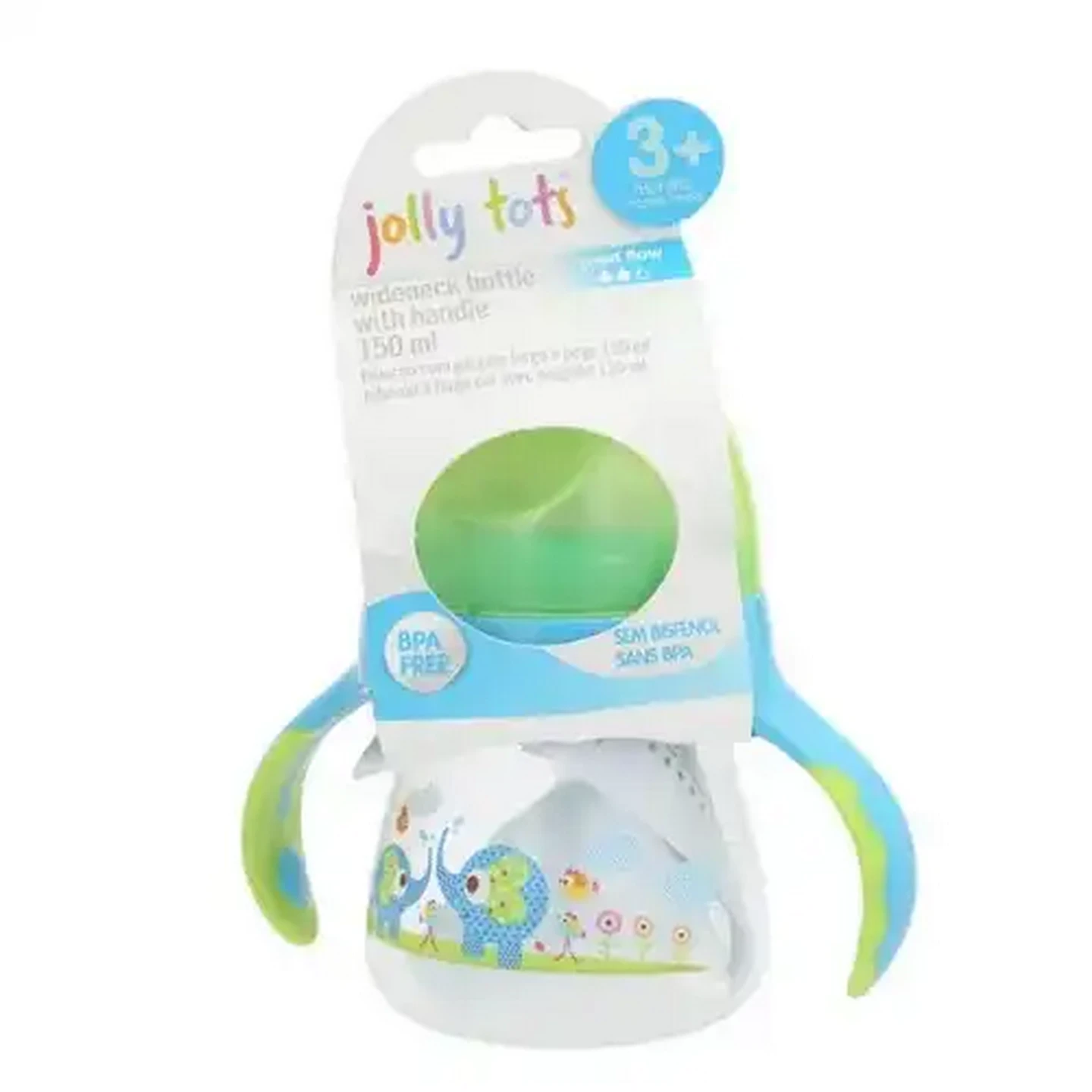 Image of Jolly Tots Medium Flow Wide Neck Bottle With Handle 3 Months+ (Assorted Item - Supplied At Random)
