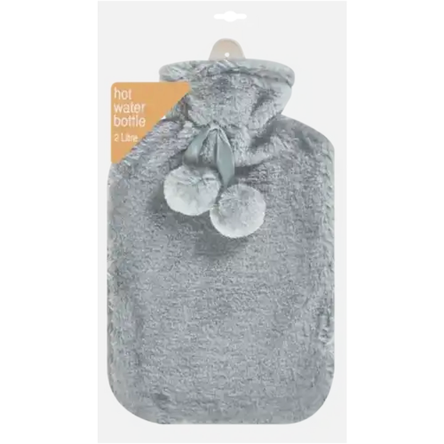 Image of Hot Water Bottle With Grey Plush Cover 2L